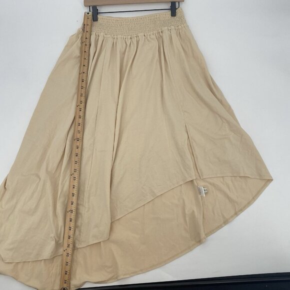 Luvamia Womens XL Beige Midi Asymmetrical Hem Skirt Smocked - Picture 11 of 12